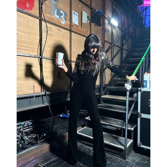 Nadine Merabi Katarina Black Gold Sequin Jumpsuit S/M NWT $545 - Picture 8 of 13